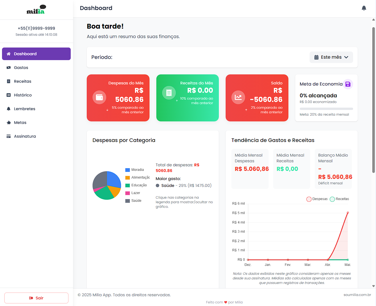 Visão Geral do Dashboard Web