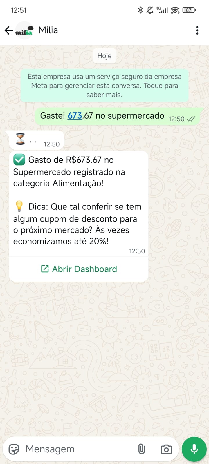 Registro de gasto pelo WhatsApp